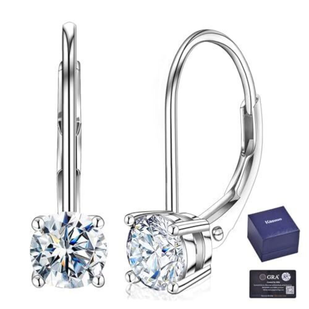 9561 Moissanite Earrings 2.0CT D Color,18K White Gold Plated Sterling